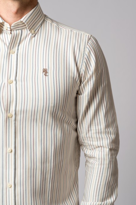 CAMISA RAYAS AZUL,CAMEL Y BURDEOS