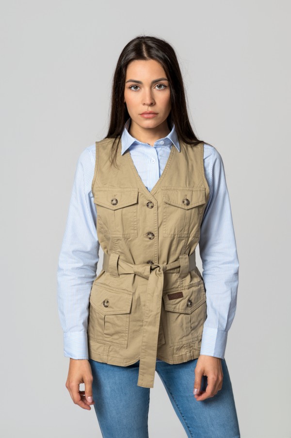 CHALECO SAHARIANA 4 BOLSILLOS BEIGE