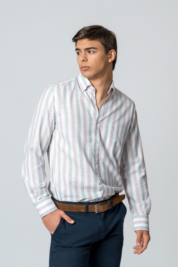CAMISA RAYAS CENIZA