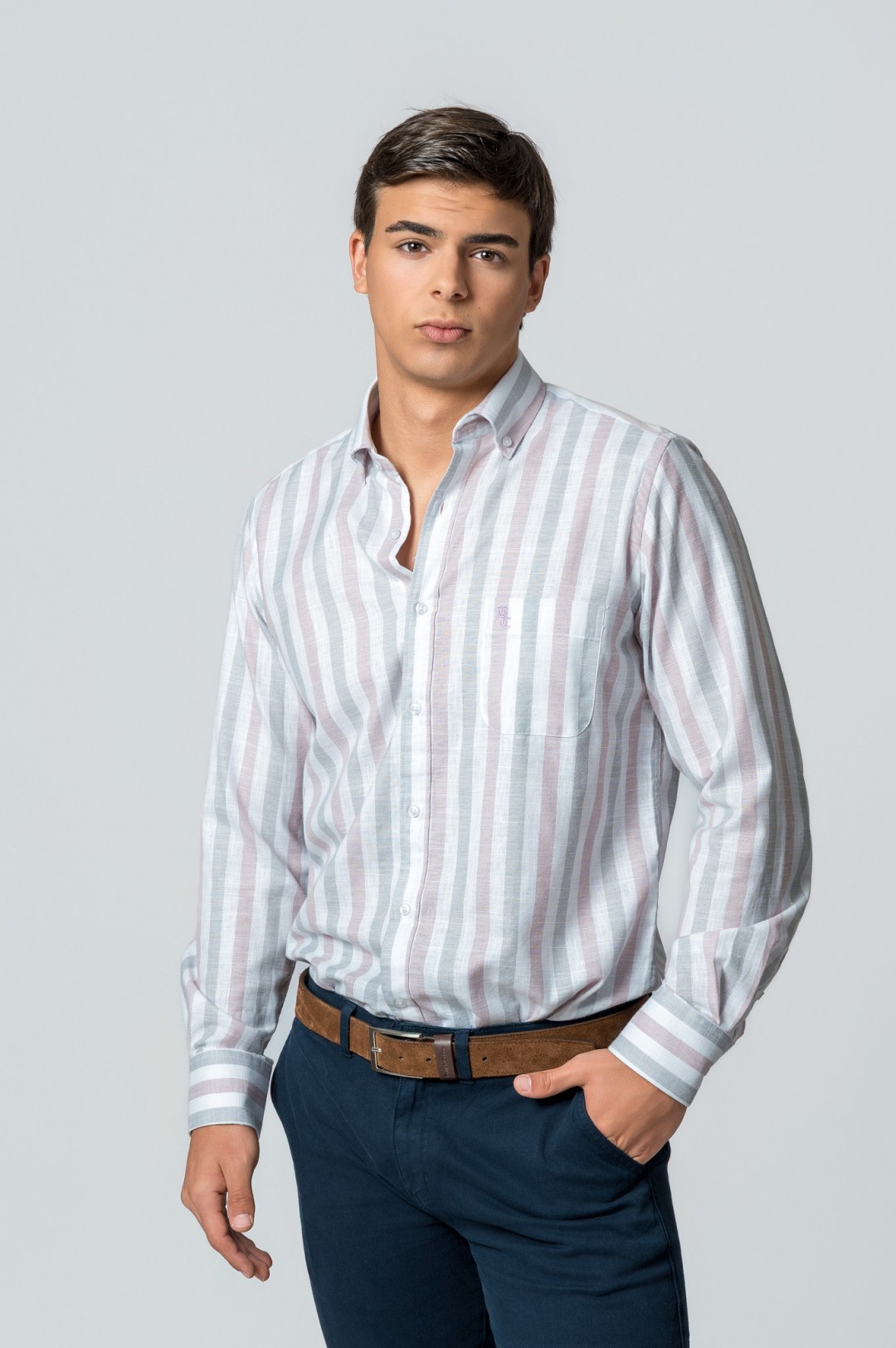 CAMISA RAYAS CENIZA