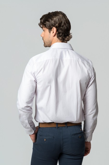 CAMISA RAYAS MALVA Y BLANCO