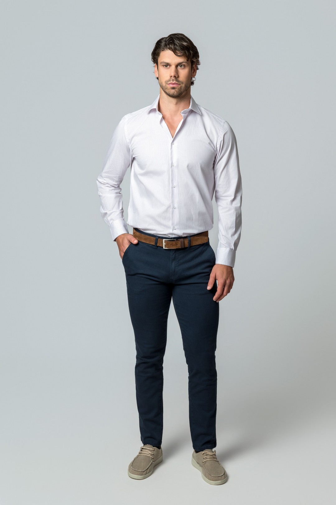 CAMISA RAYAS MALVA Y BLANCO