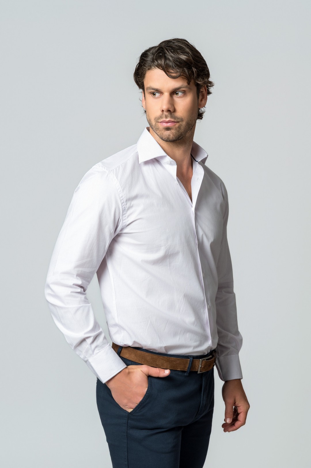 CAMISA RAYAS MALVA Y BLANCO