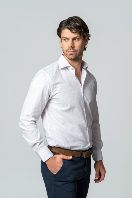 CAMISA RAYAS MALVA Y BLANCO