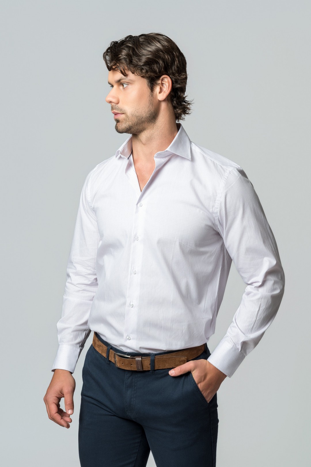 CAMISA RAYAS MALVA Y BLANCO