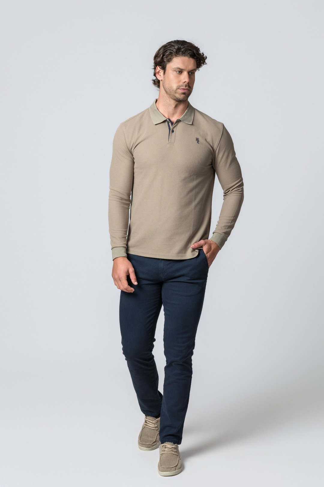 POLO MANGA LARGA CAMEL