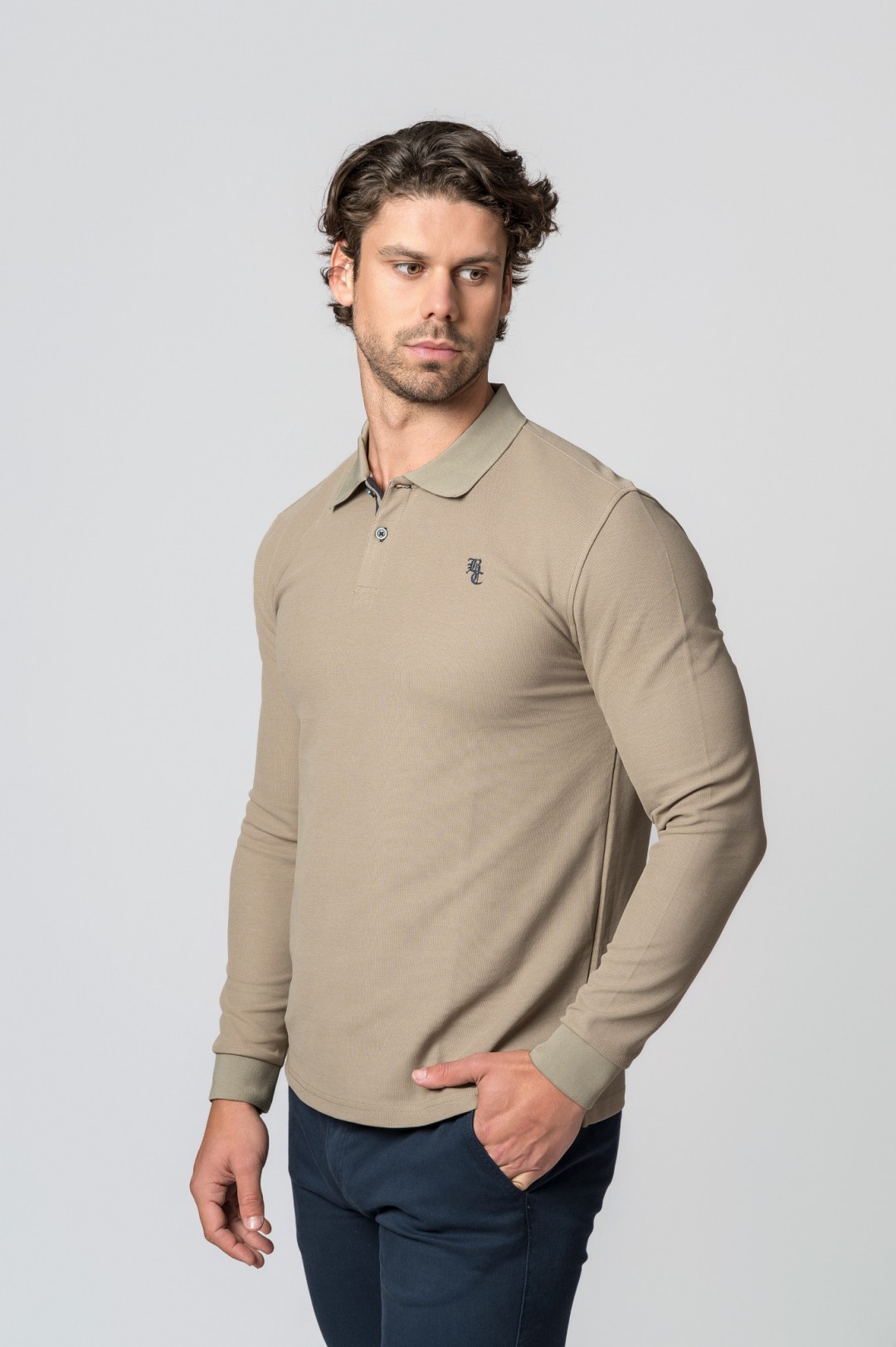 POLO MANGA LARGA CAMEL