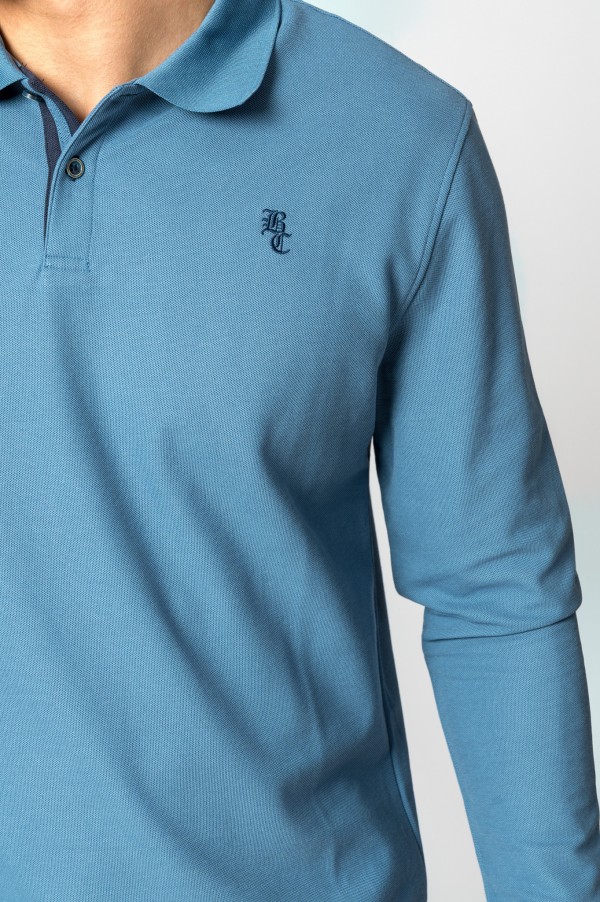 POLO MANGA LARGA AZUL PETROL