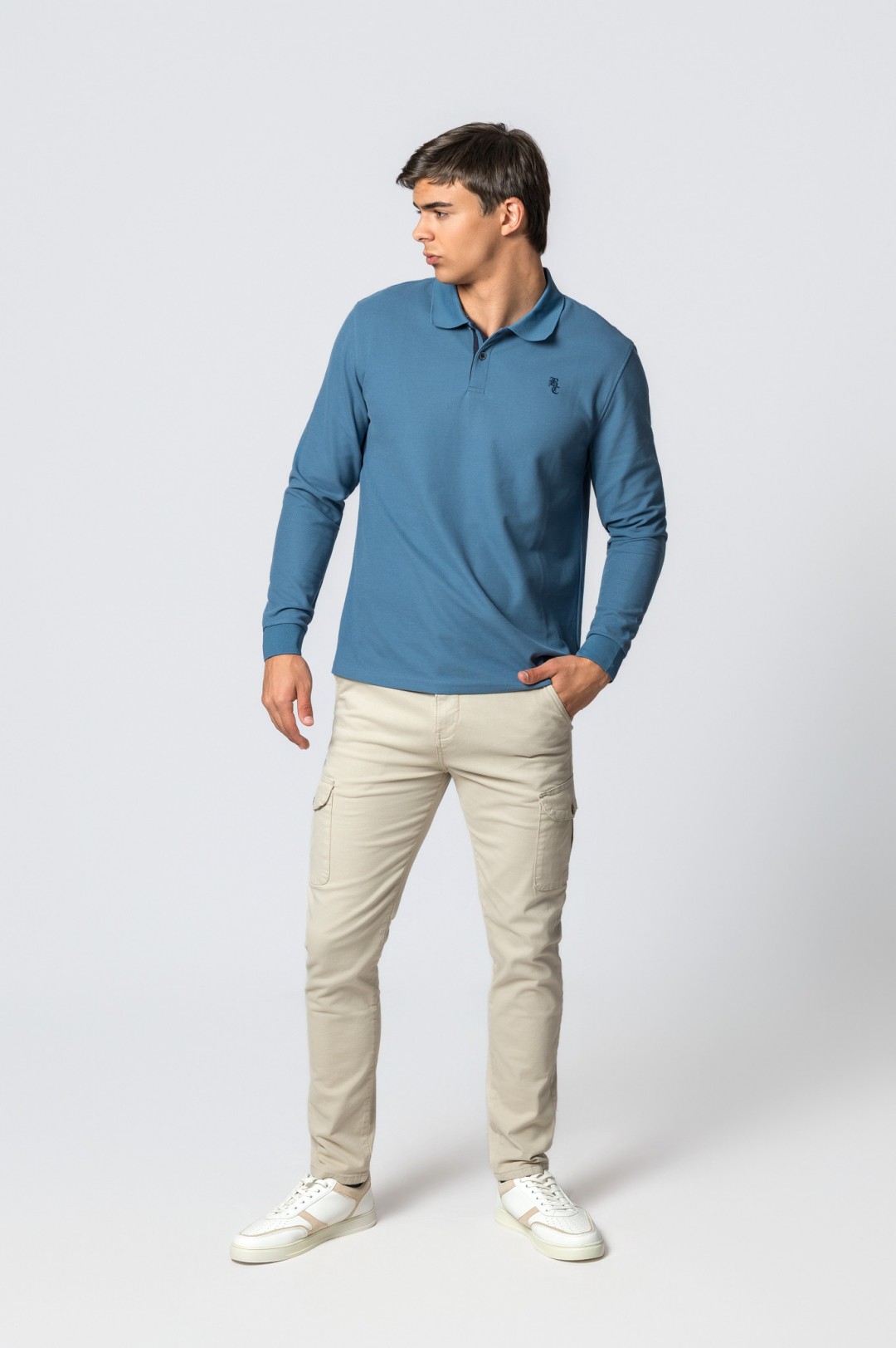 POLO MANGA LARGA AZUL PETROL