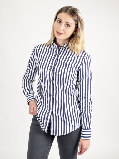 CAMISA DE MUJER DE RAYAS VERTICALES EN COLOR AZUL MARINO