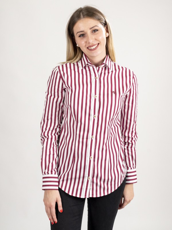 CAMISA DE MUJER DE RAYAS VERTICALES EN COLOR ROJO