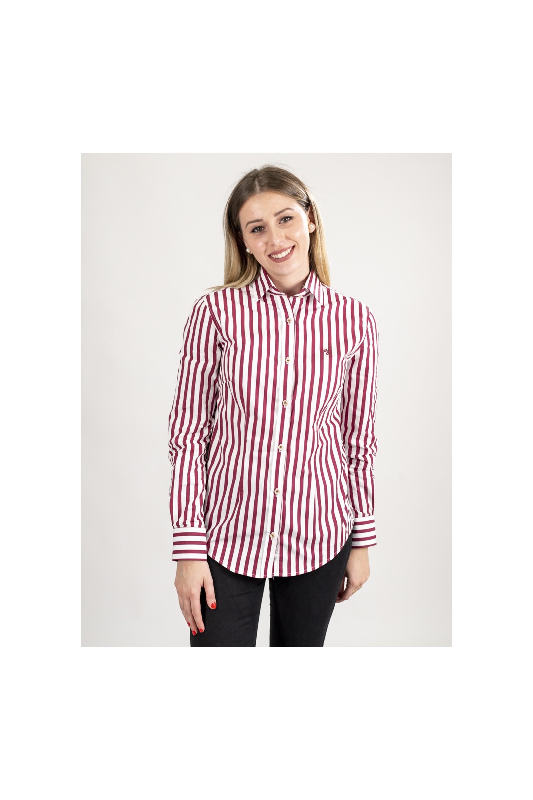 CHEMISE POUR FEMMES À RAYURES VERTICALES ROUGES