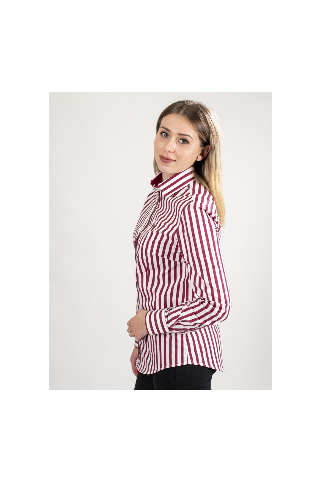 CHEMISE POUR FEMMES À RAYURES VERTICALES ROUGES