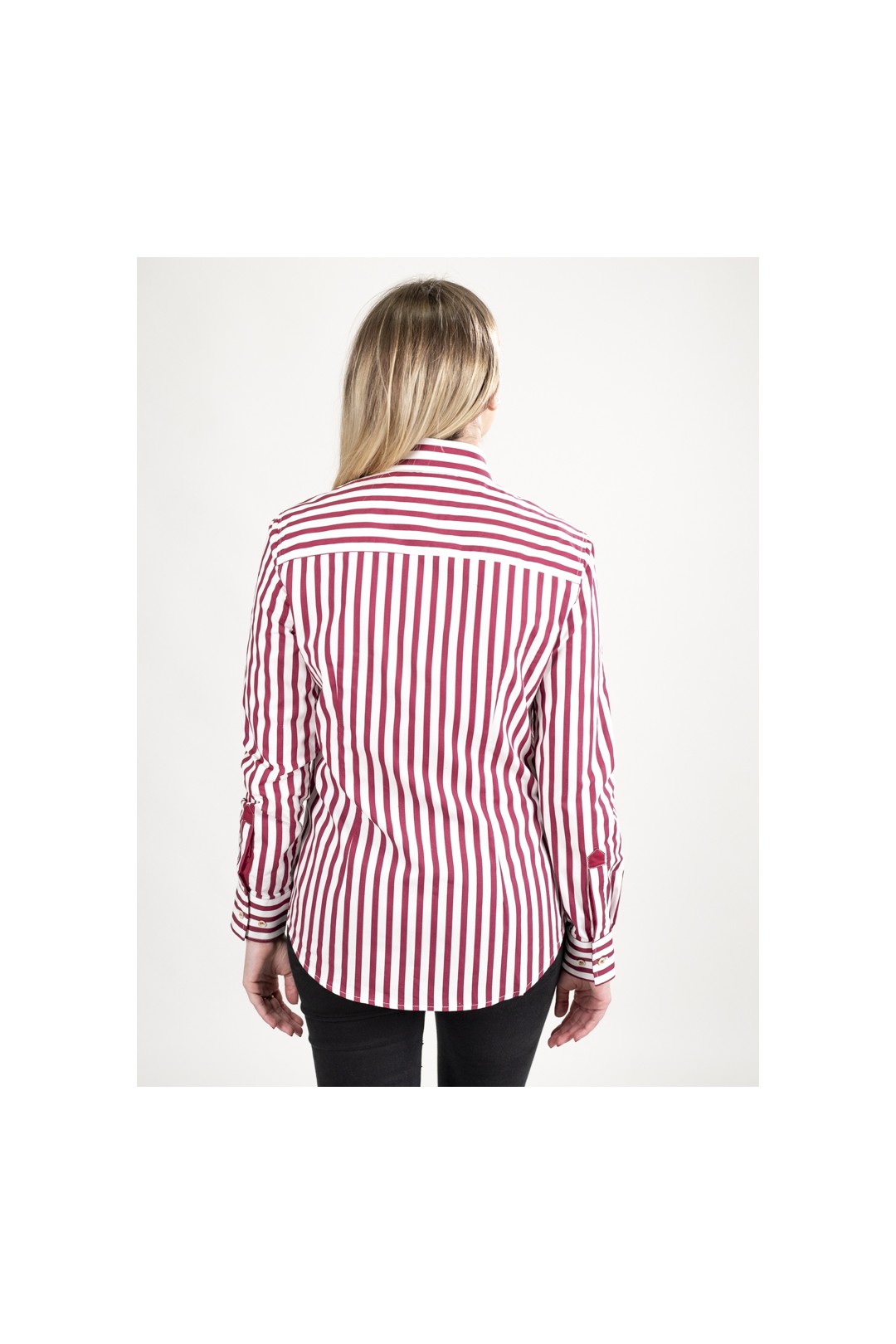 CAMISA DE MUJER DE RAYAS VERTICALES EN COLOR ROJO
