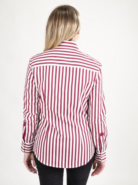 CAMISA DE MUJER DE RAYAS VERTICALES EN COLOR ROJO